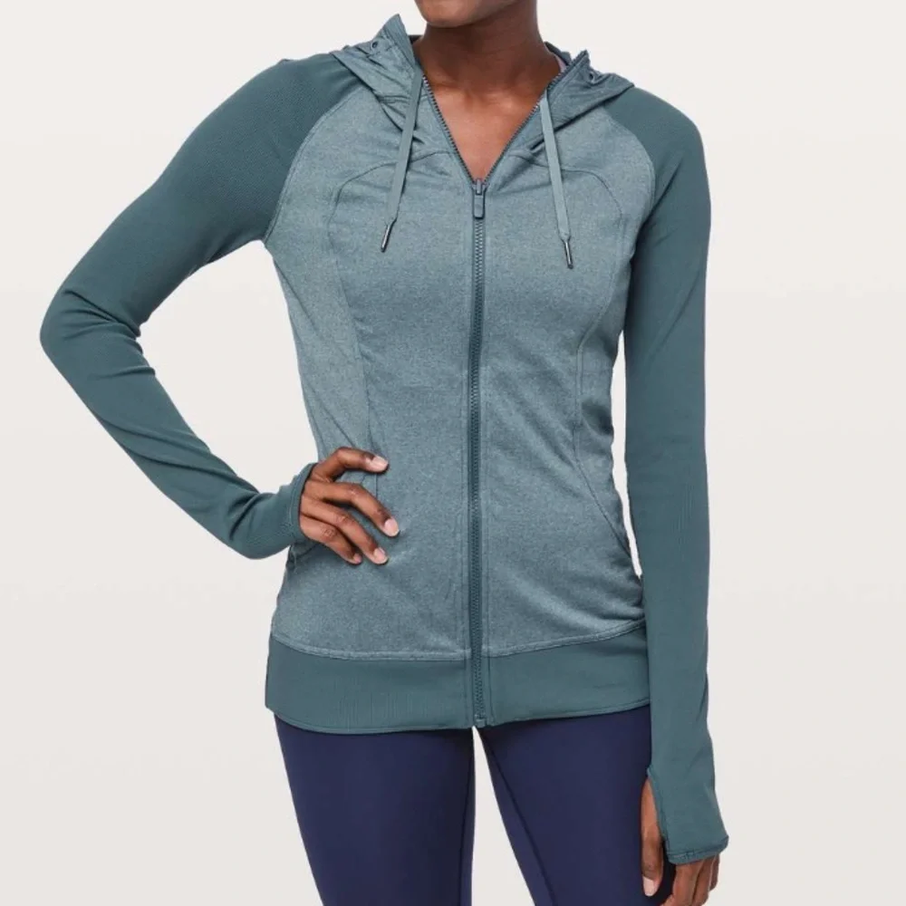 Lululemon Dance Studio Jacket Rib Sleeve Reversible Petrol Blue 10 Hoodie